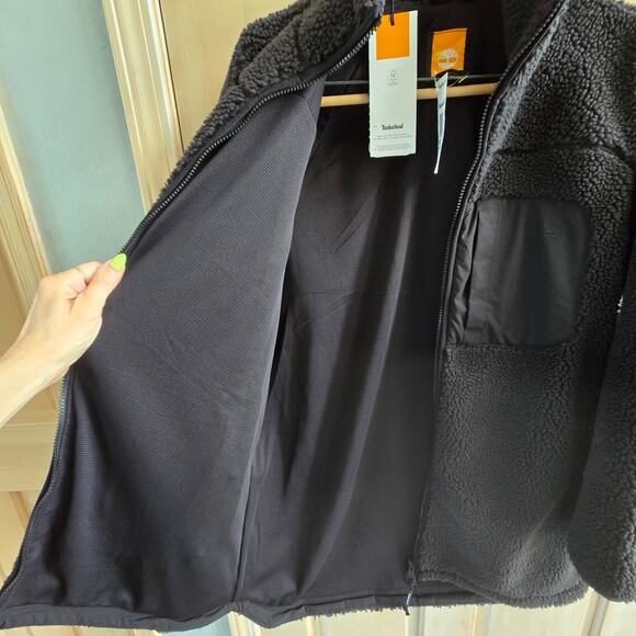 Timberland NWT Fleece Sherpa high neck full zip jacket Medium black - Picture 10 of 17